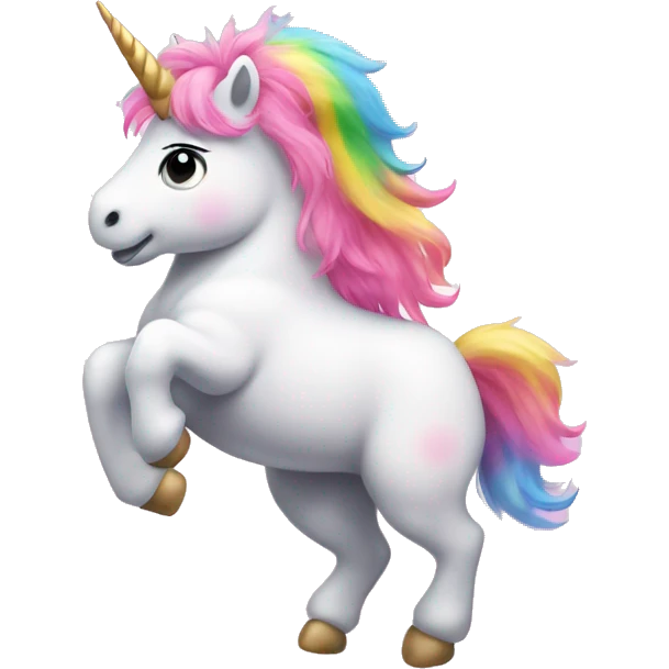 pink fluffy unicorn dancing on a rainbow emoji