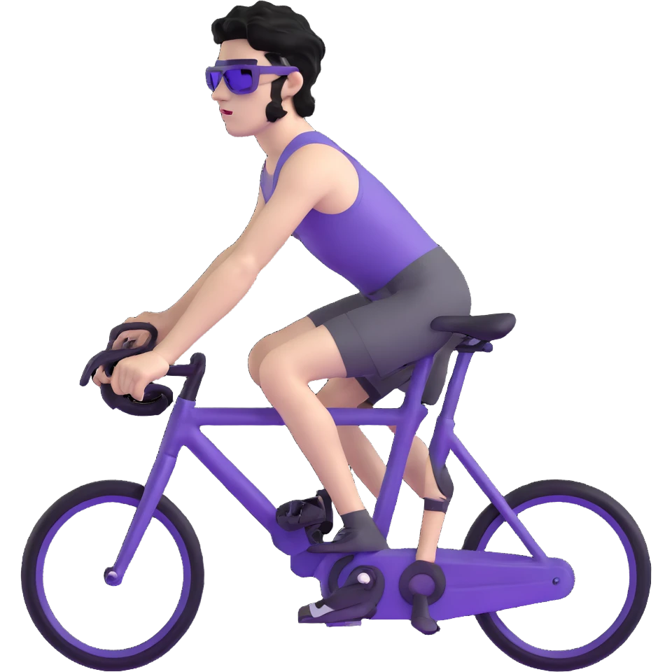 shirtless male athlete with white skin and moderately curly black hair on top with shaved sides, wearing purple bike sunglasses with black tinted lenses emoji