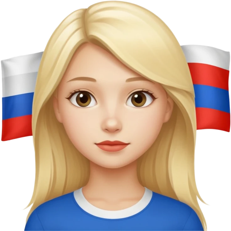 Beautiful young blonde Russian girl with a big Russian flag emoji
