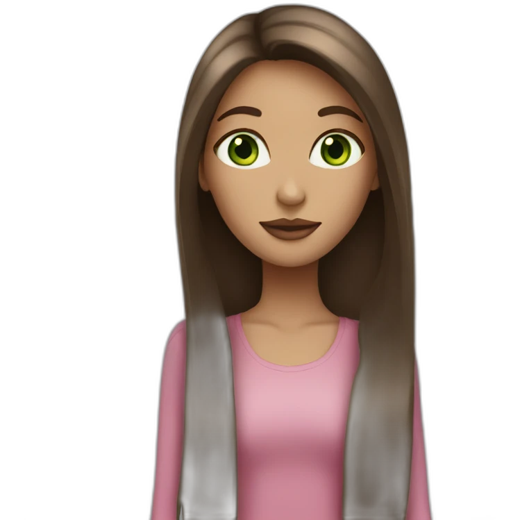 Tall girl with long straight brown hair big green eyes and pink lips emoji