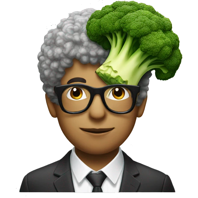 man with broccoli hair and glasses kissing an e man emoji