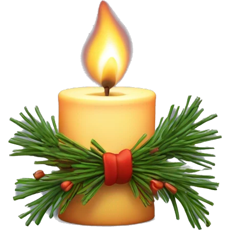 Burning candle with fir twigs and a bow around the candle emoji