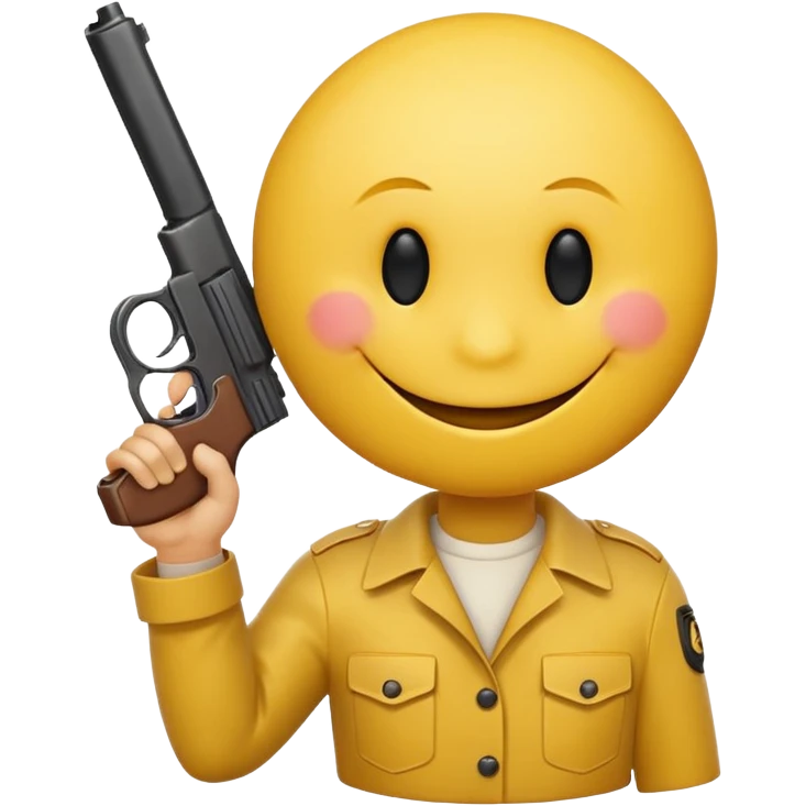a smiley face holding a gun emoji