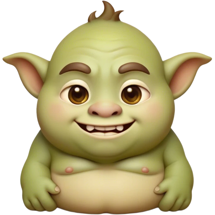 Cinematic Cute Ogre Portrait Emoji, with a surprisingly endearing, plump and huggable figure in soft earthy greens and browns, featuring big, kind eyes and a bashful smile, simplified yet irresistibly adorable, highly detailed with a soft glowing outline that captures the charm of a friendly giant who seems ready for a warm hug! emoji