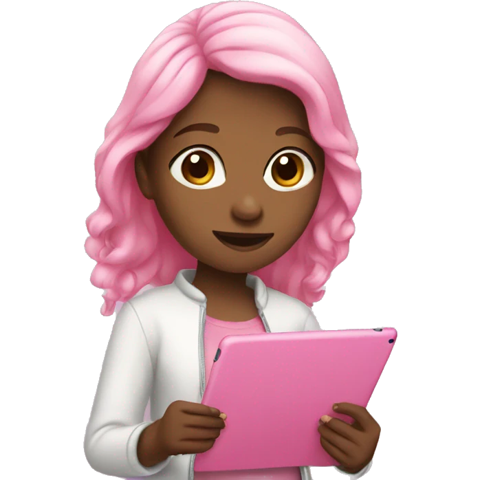 Girl with pink iPad emoji