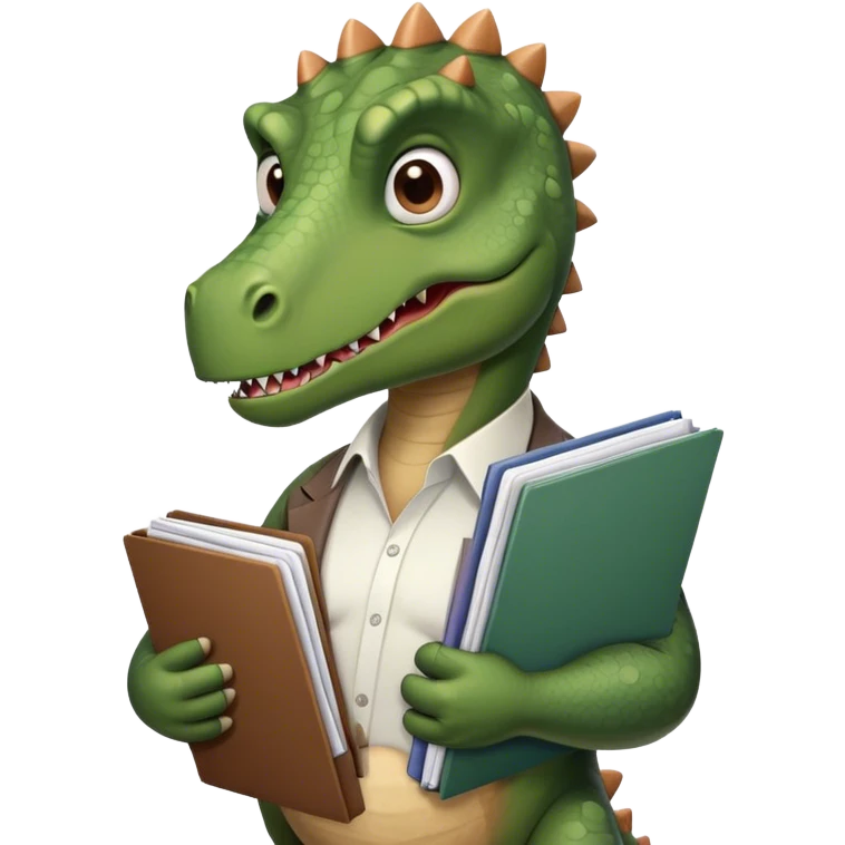 sad office dinosaur holding folders and papers emoji