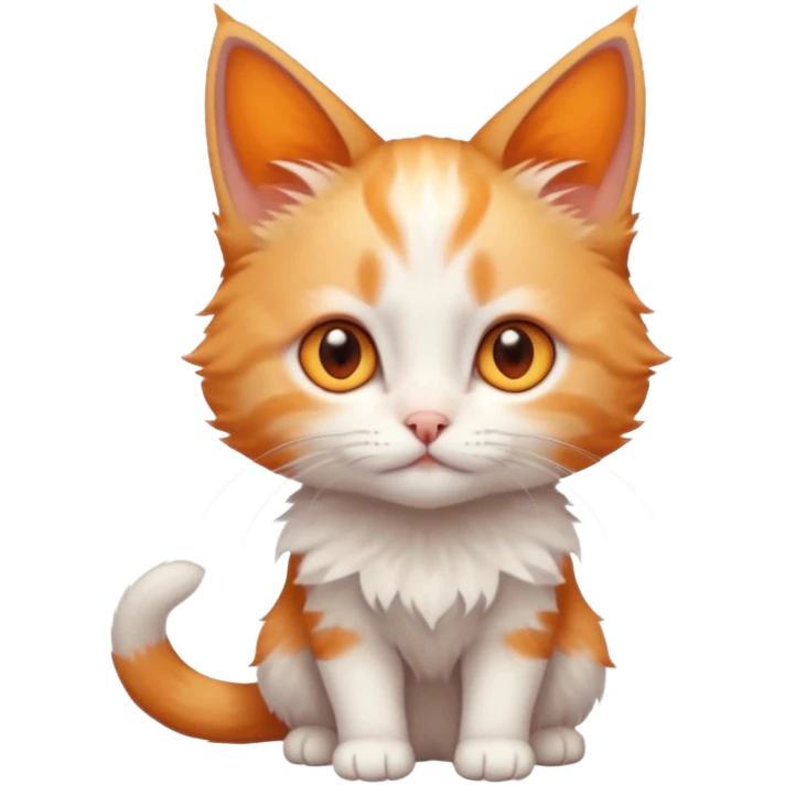 full body of very small + skinny ginger and white kitten with deep orange eyes and triangular shaped face emoji