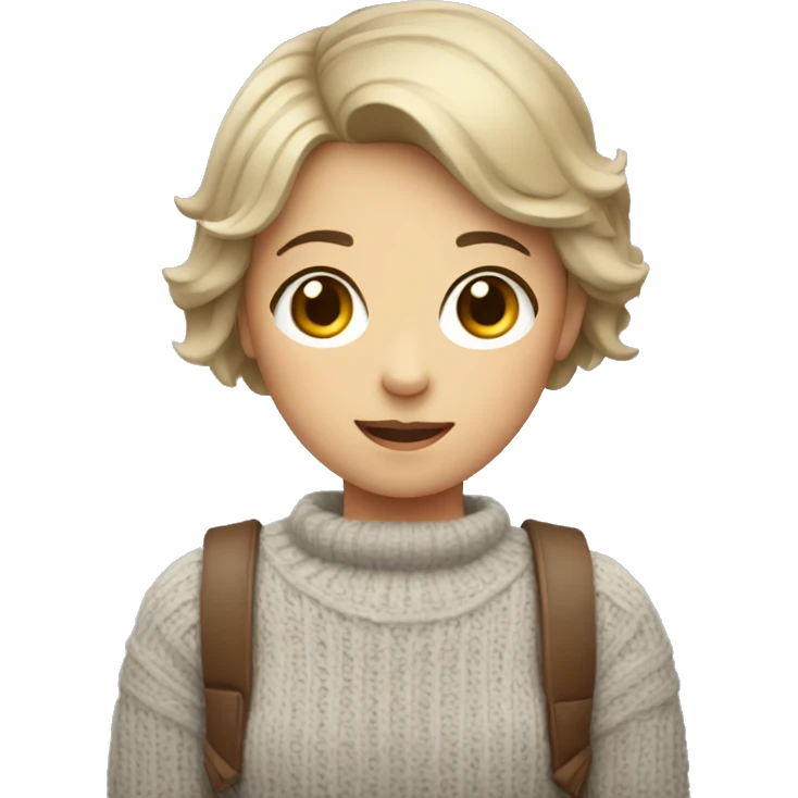 A girl with short hair in a sweater with a camera in her hands emoji