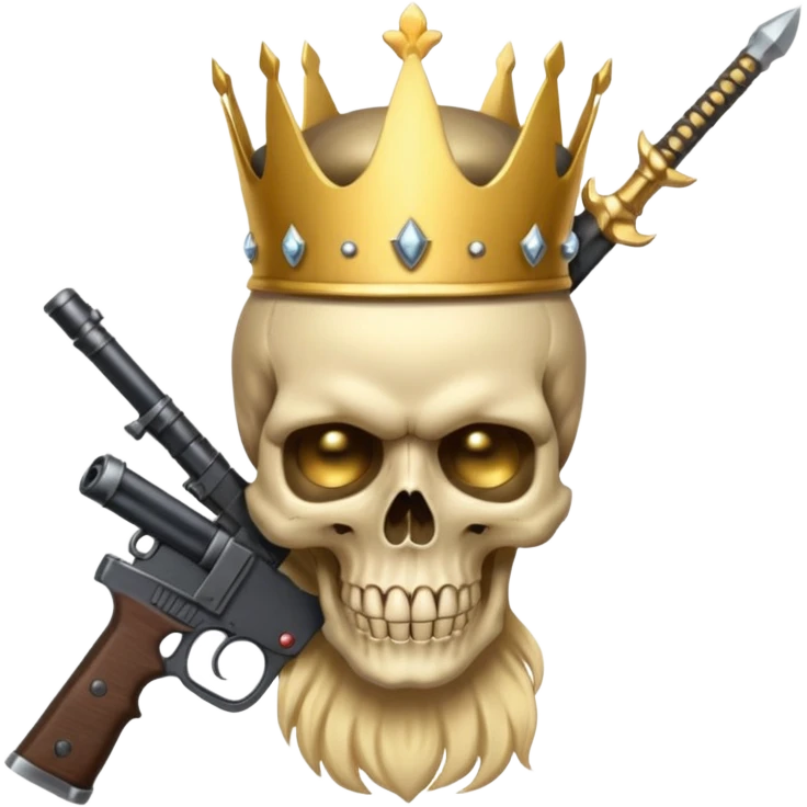 Golden skull with crown now make it with a worrior sowrd with a skull body whith a target on one of his eyes and a big gun emoji