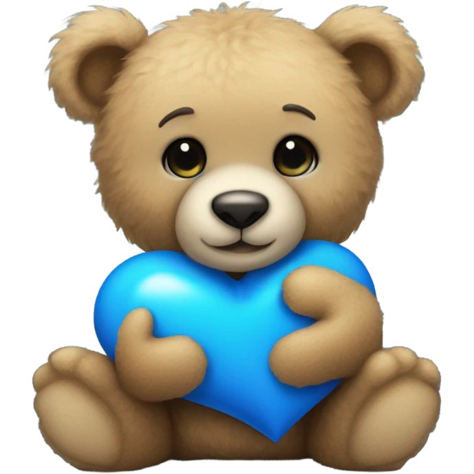 Teddy bear holding a blue heart emoji