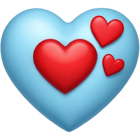 A red heart with light blue backround and a red kiss emoji on the side of the heart emoji
