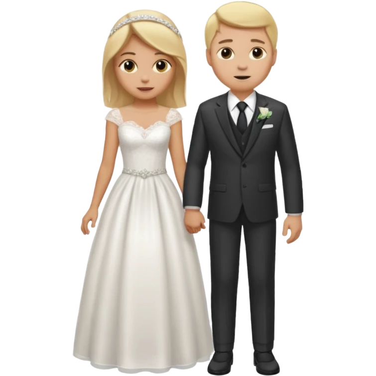A Blonde girl with light brown skin in wedding dress with  a white man next too her with a suit on emoji