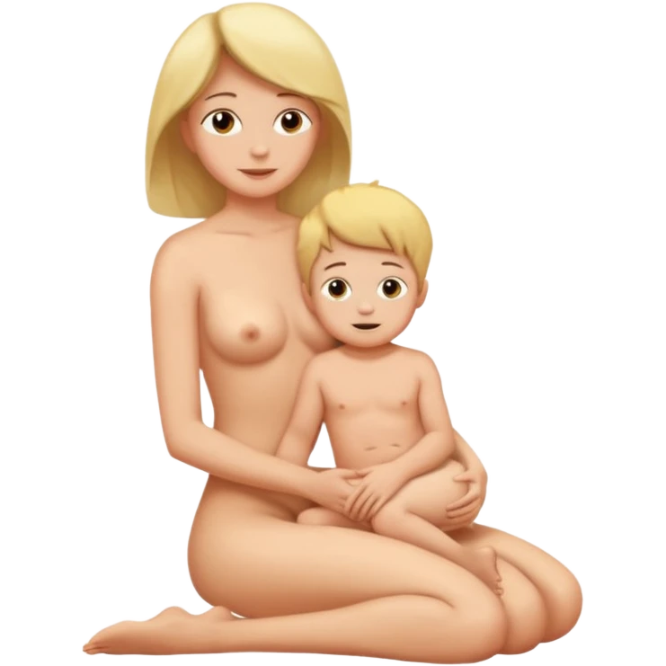 A mom and small son naked full body while mom is sitting on top of her son's lap emoji