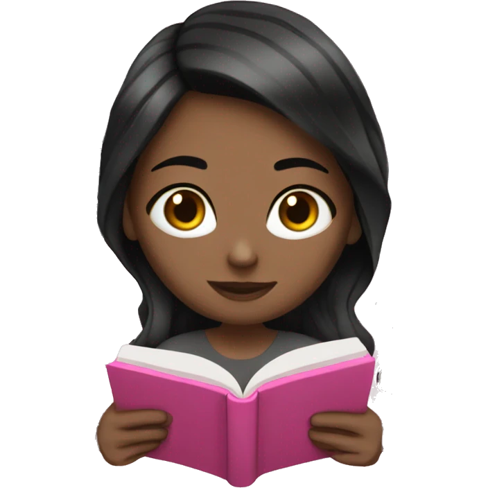 white girl with black hair studying with pink books  emoji