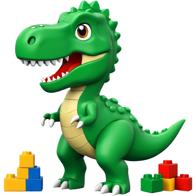 A cute green t-rex building with LEGO bricks emoji
