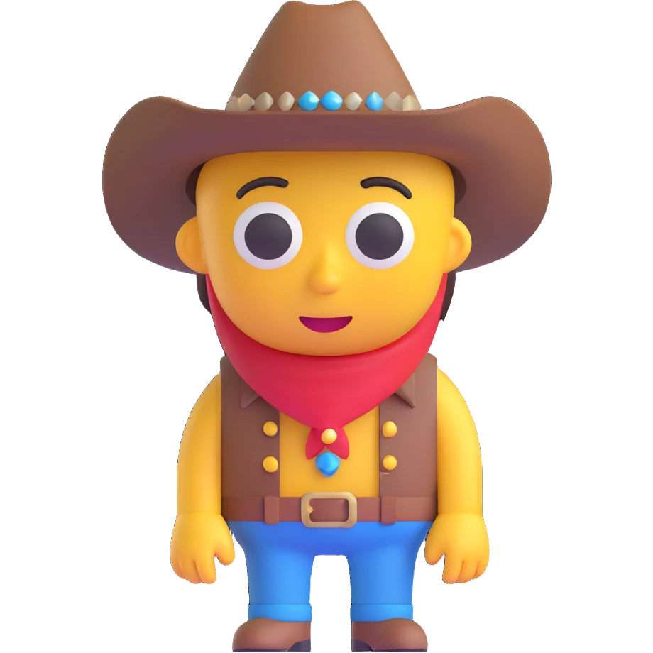 heartbroken cowboy, 3D emoji style, teardrop, wearing cowboy hat emoji