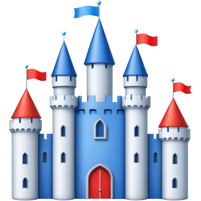 The flag has a yellow background with four horizontal red stripes running across it. In the upper left corner, there is a blue rectangle containing a white, stylized castle with three towers, the middle tower being taller than the others. emoji
