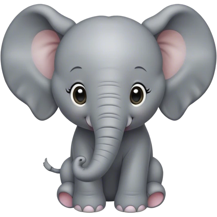 Cinematic Cute Baby Elephant Portrait Emoji, Head tilted playfully and inquisitively, featuring a velvety gray hide with oversized floppy ears and round, sparkling eyes filled with wonder, Simplified yet irresistibly adorable features, highly detailed, glowing with a warm, friendly glow, high shine, affectionate and spirited, stylized with a touch of playful charm, bright and endearing, soft glowing outline, capturing the essence of a mischievous yet loving baby elephant, so playful it feels like it could trundle out of the screen into your arms! emoji