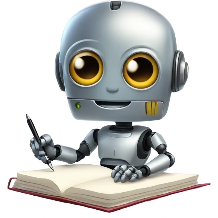 cute robot holds a pen and writes in a notebook emoji