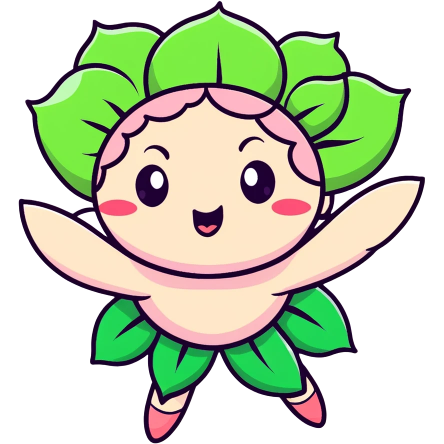 round chibi pastel pink peony flower with blushing cheeks and a panicked expression, rushing with tiny legs, cartoonish sticker style emoji
