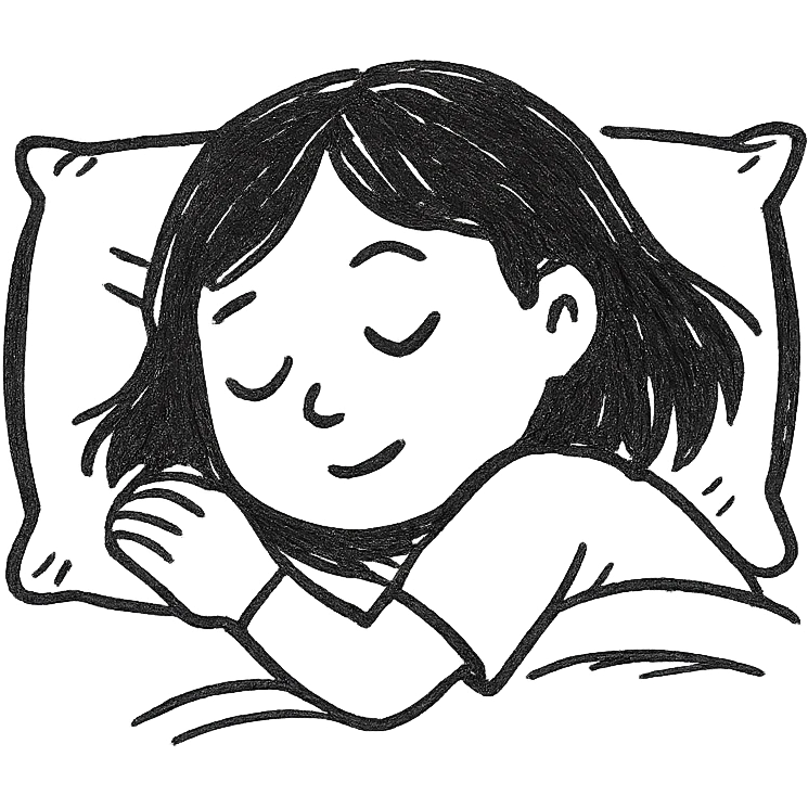 A girl with dark hair sleeping on a baby blue pillow emoji