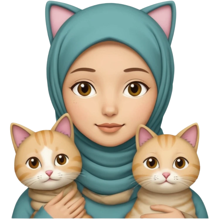wanita berhijab dengan 1 kucing emoji