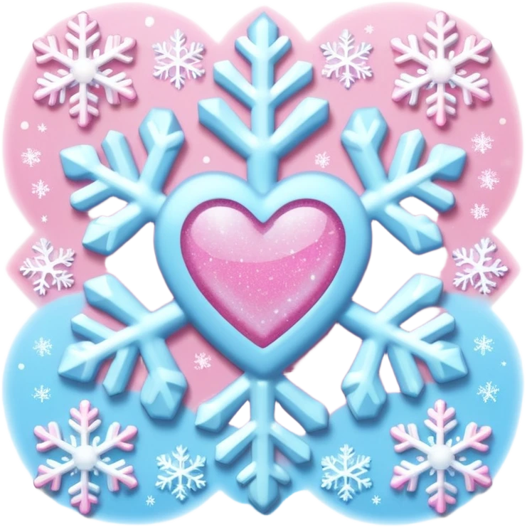 snowflake pink heart color white baby blue and pink glitter glow emoji
