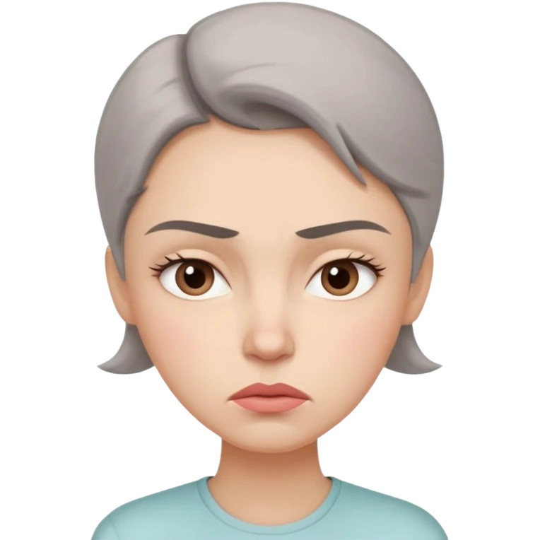 minimal flat emoji of an irritable face,
slightly furrowed eyebrows,
tight lips but not angry,
emotion restrained and subtle,
soft pastel warm-gray tones,
emotional but calm design,
modern female health app style,
transparent background,
vector illustration
 emoji
