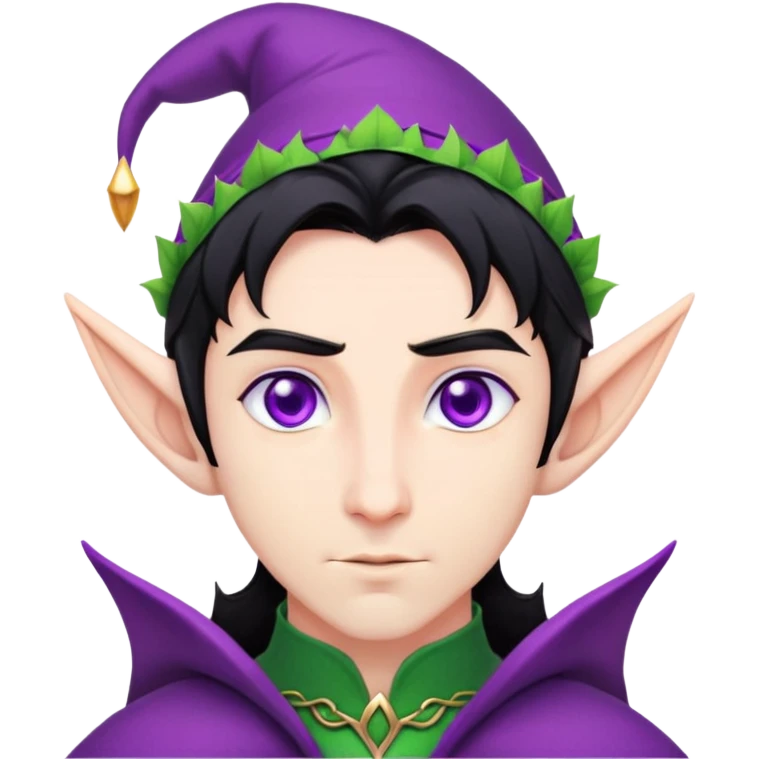 Man with black hair, purple eyes and elf ears emoji