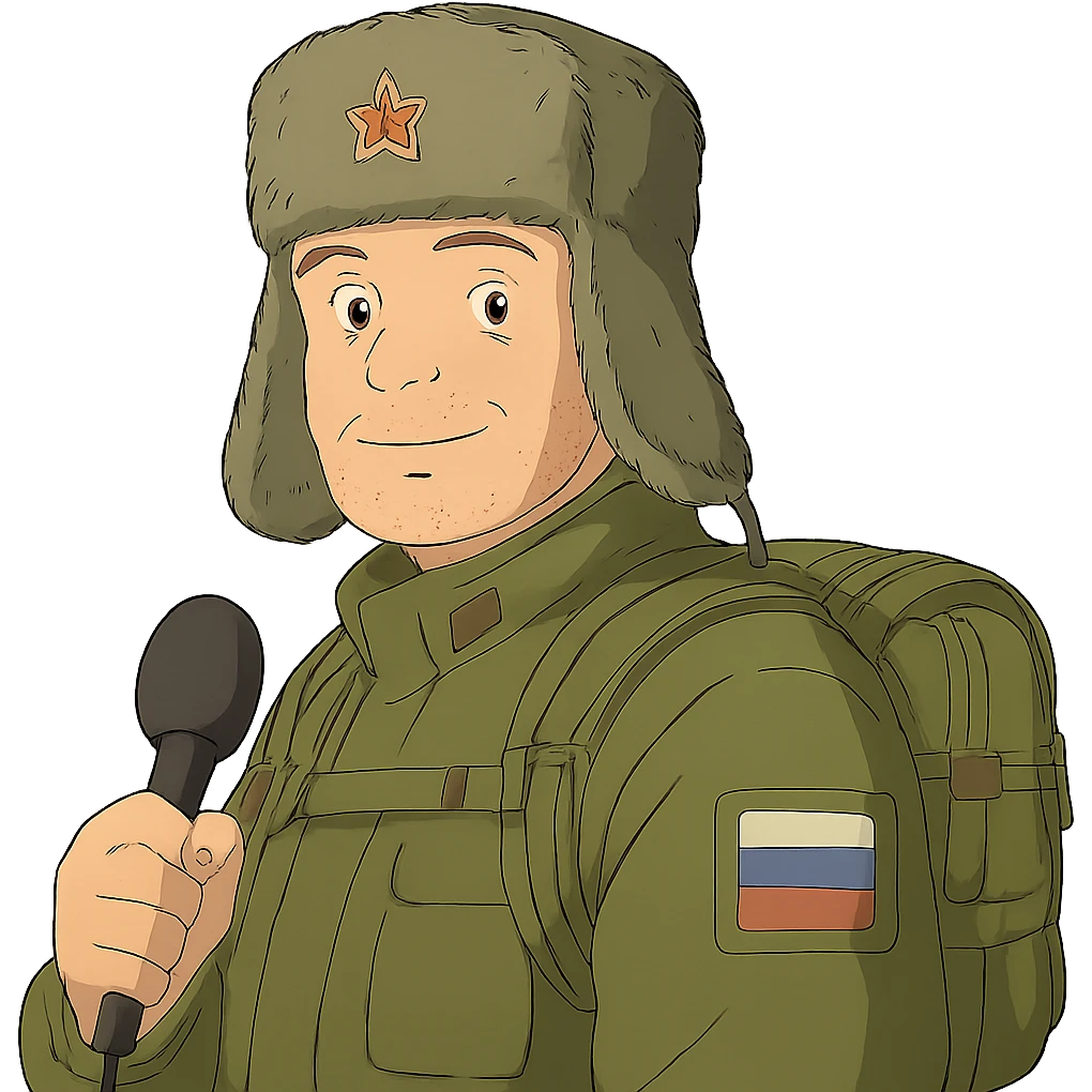 ghibli style Russian army military blogger wearing an ushanka hat emoji