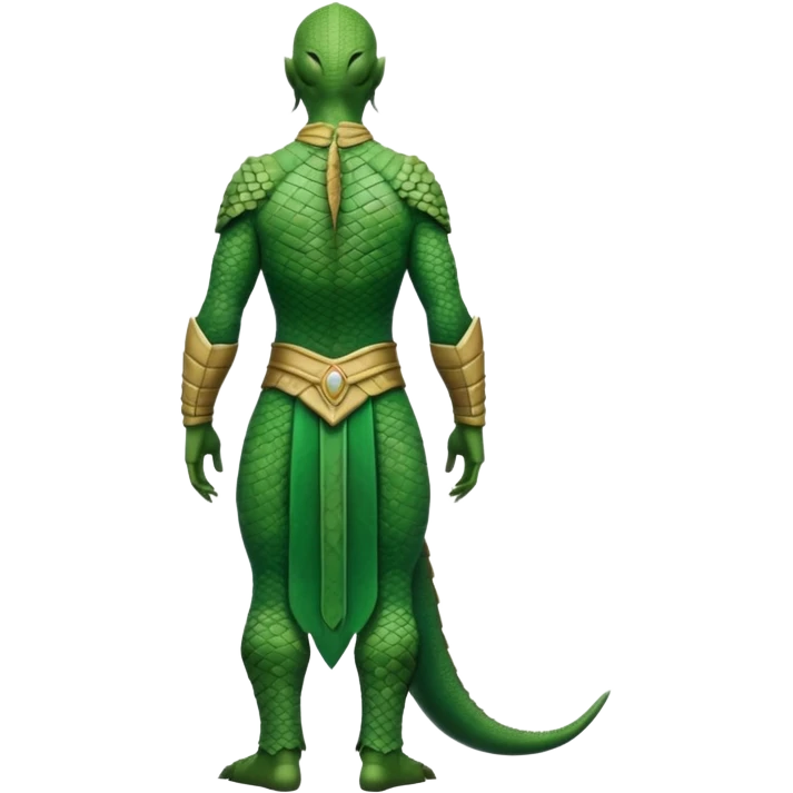 full body reptilian humanoid in ancient outfit, back view emoji