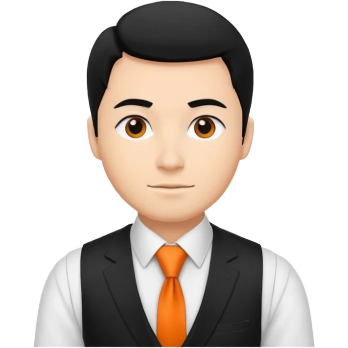 groom in white vest, orange tie, black hair emoji