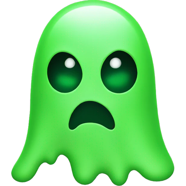 Toxic green ghost with a sad face emoji