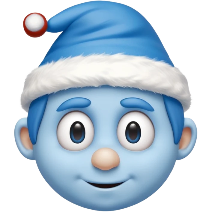 A blue face with a White christmas head it looks like the smurfs emoji