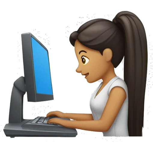 mujer con pelo largo y marron trabajando en la computadora emoji