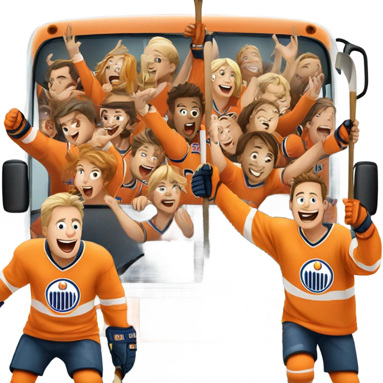 Orange and white hockey bus trip emoji