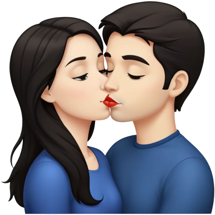 Two white people with dark hair kissing emoji