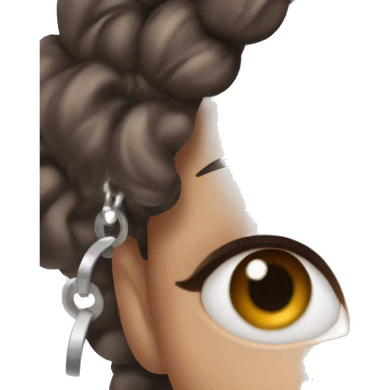girl with freckles and hazel green eyes dark brown hair black nose ring and small silver hoops in ears  emoji