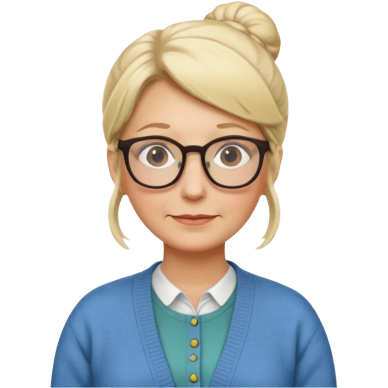 older teacher with blonde bun and glasses emoji