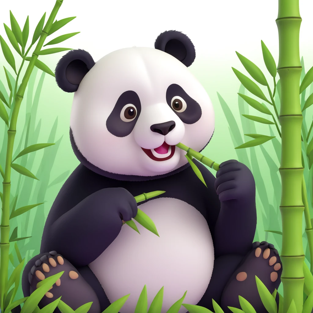 panda eating bamboo in forrest background, close up pose emoji