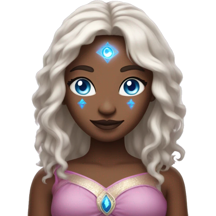 magical diva with thin pink andromedan skin long hair and blue eyes glowing third eye emoji