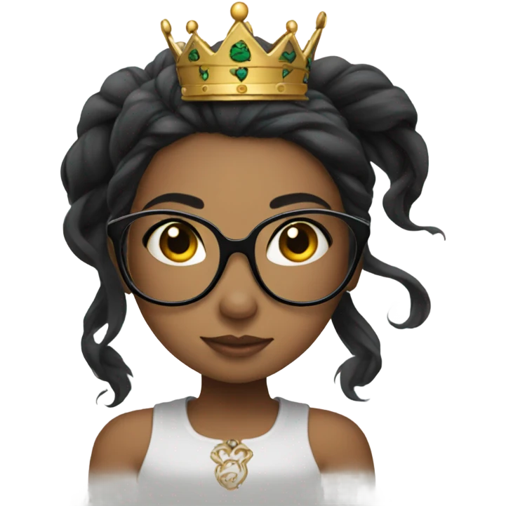Girl with glasses,wearing a crown and long black hair and tattoos  emoji
