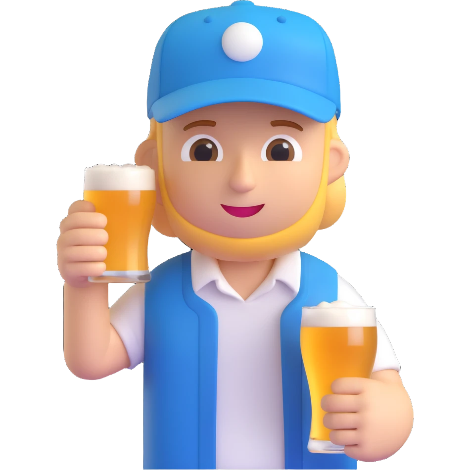 Change the hat to a baseball hat, keep 3D emoji style, guy drinking beer with no background. emoji