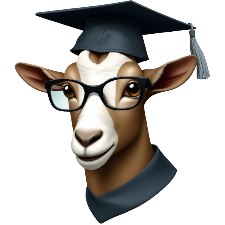 a very smart goat wearing glasses and graduation hat emoji
