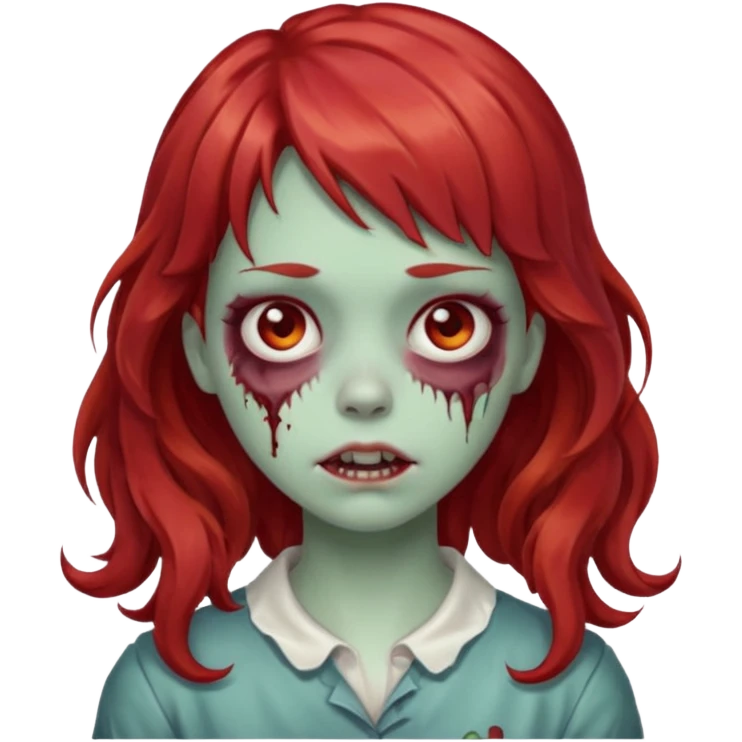Uma zumbi garota com cabelo vermelho ondulado e franja emoji