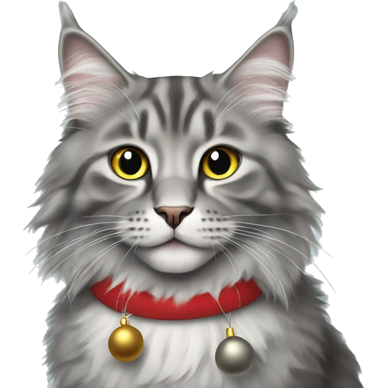 Grey Norwegian forest cat with jingle bells on his collar emoji