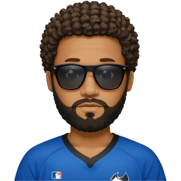 Black man with black sunglasses and curly short
 hair with a full beard and sideburns in a mavericks jersey emoji