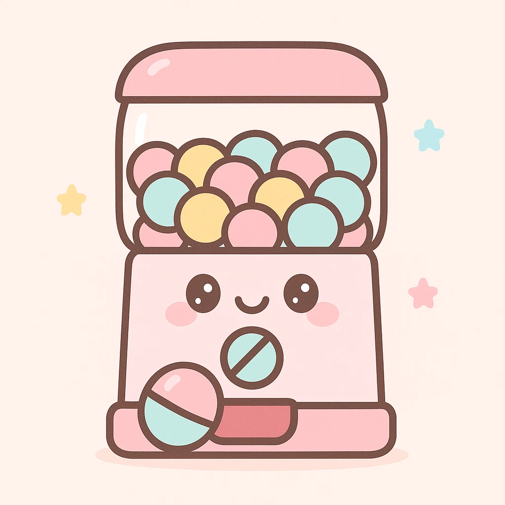 fun cartoon style gachapon machine dispensing capsule emoji
