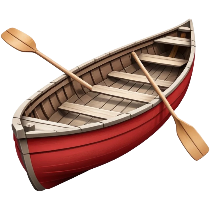 A red rowboat with a cute face and little oars as arms emoji