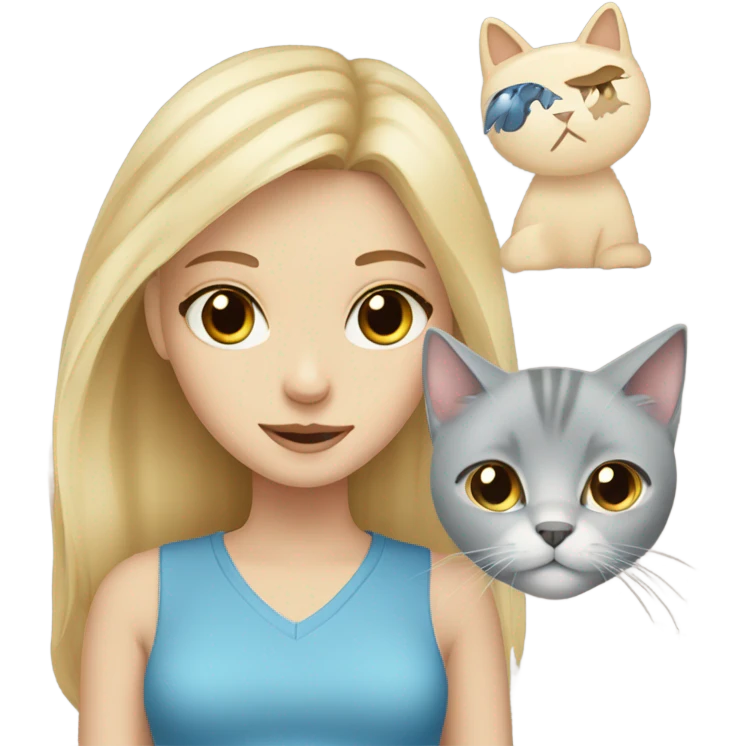 blonde girl with blue eyes with a grey cat with brown eyes emoji